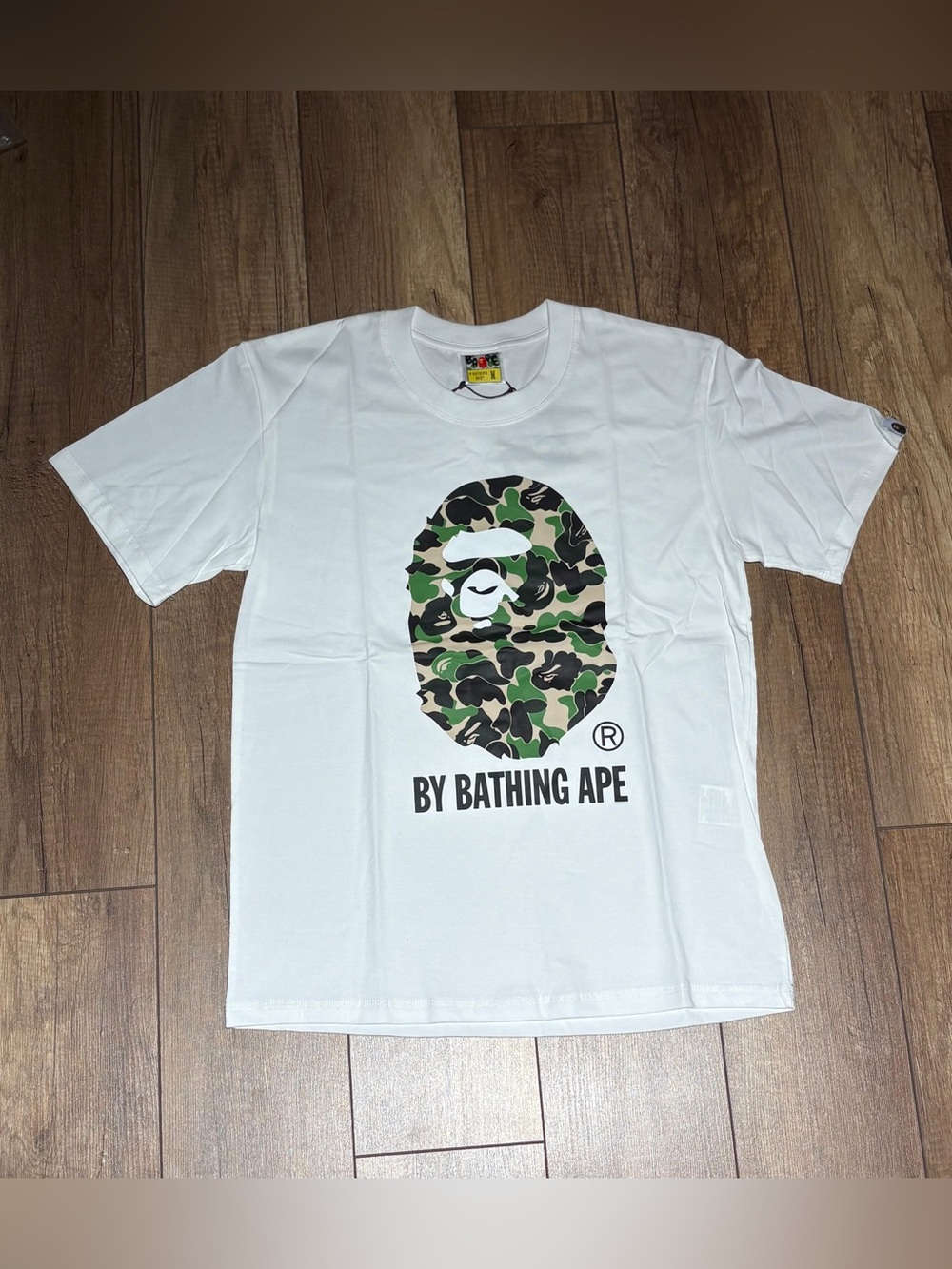 A Bathing Ape BAPE White T Shirt Green Camo Ape Logo Short Sleeve Mens Size XXXL - Picture 2 of 11